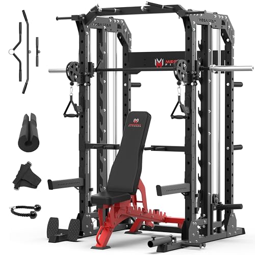 Smith Machine Home Gym with Aluminum Pulley Set - 2000lbs Capacity Power Rack O517