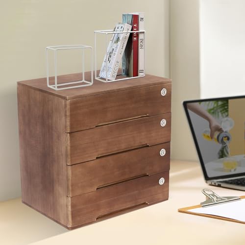 4 Drawers Wood Storage Cabinet with Lockable Drawers, Walnut S9586