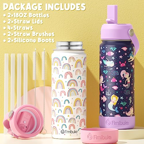 Fimibuke Kids Insulated Water Bottle 18oz with Straw, 2 Pack Ocean Life X374824