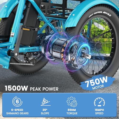 MOONCOOL Electric Trike for Adults, 20" Folding 3-Wheel Ebike, 500W Motor, Removable Battery W50658
