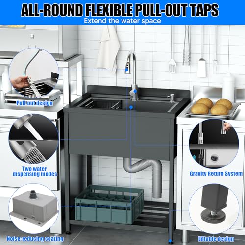 Stainless Steel Utility Sink with Faucet and Drain Kit I168