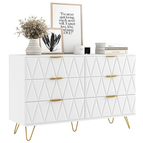 Vibe & Dine White 6 Drawer Dresser with Gold Handles N790944