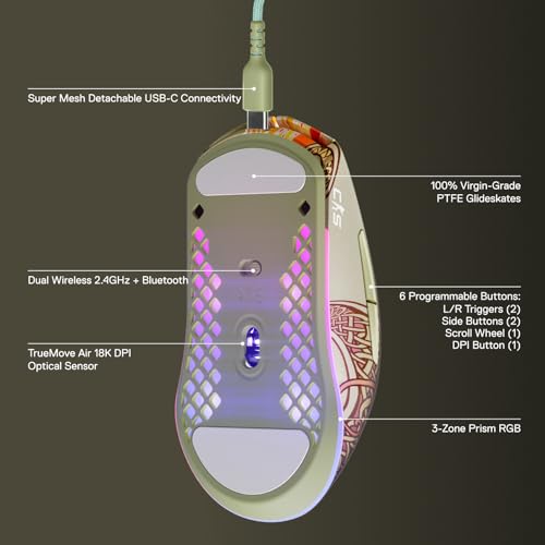 SteelSeries Aerox 3 Wireless Holey RGB Gaming Mouse, Ultra-lightweight, Onyx O713