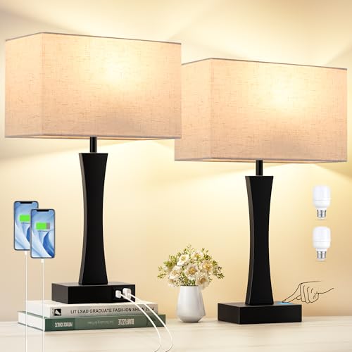 3 Way Dimmable Bedside Lamp Set of 2 with USB Ports C63781