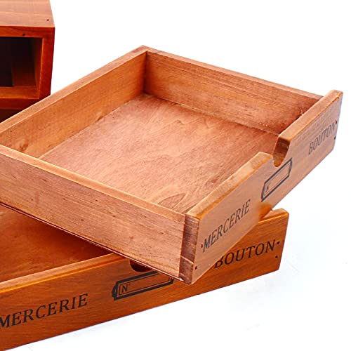 Vintage 16-Drawer Wooden Desktop Organizer with Iron Label Holders N538