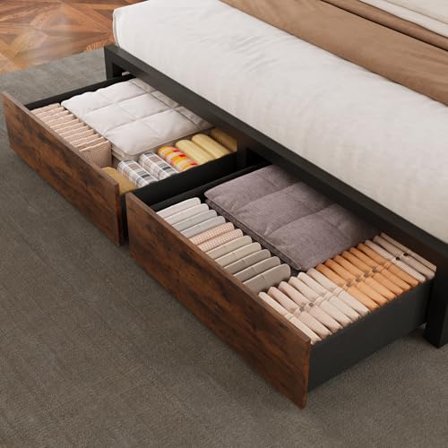 Farmhouse Full Bed Frame with Bookcase Headboard, Charging Station, Brown K11127