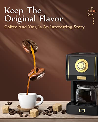 Amaste Drip Coffee Maker, 25 Oz Glass Pot, Retro Style with Reusable Filter Y974