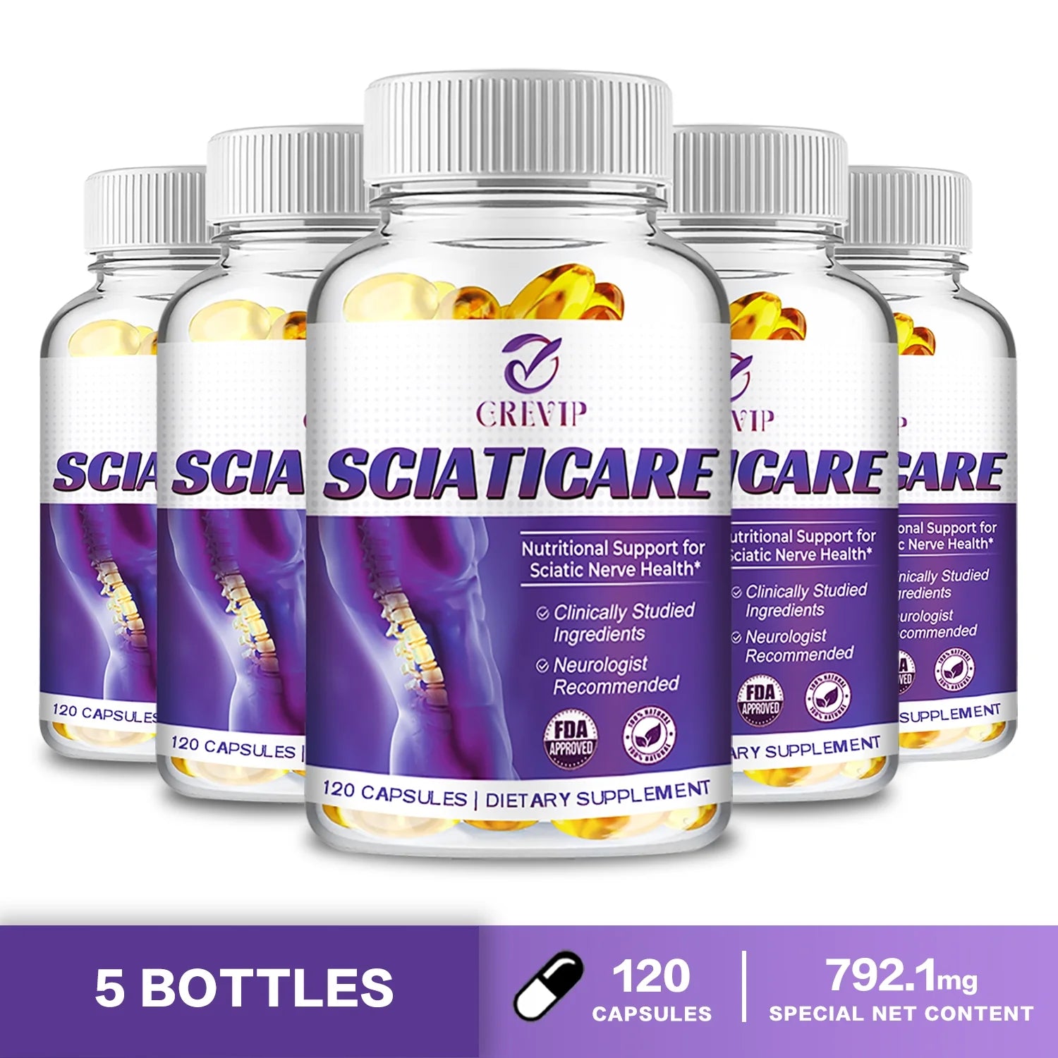 Grevip Sciaticare Nerve Soothing Formula with R-ALA and Acetyl L-Carnitine, 120 Count D40413