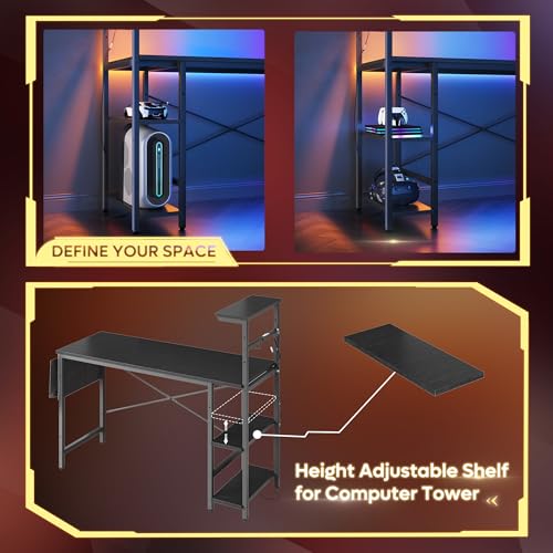 Bestier Gaming Desk with LED Lights, 51.3 Inch Computer Desk Q970