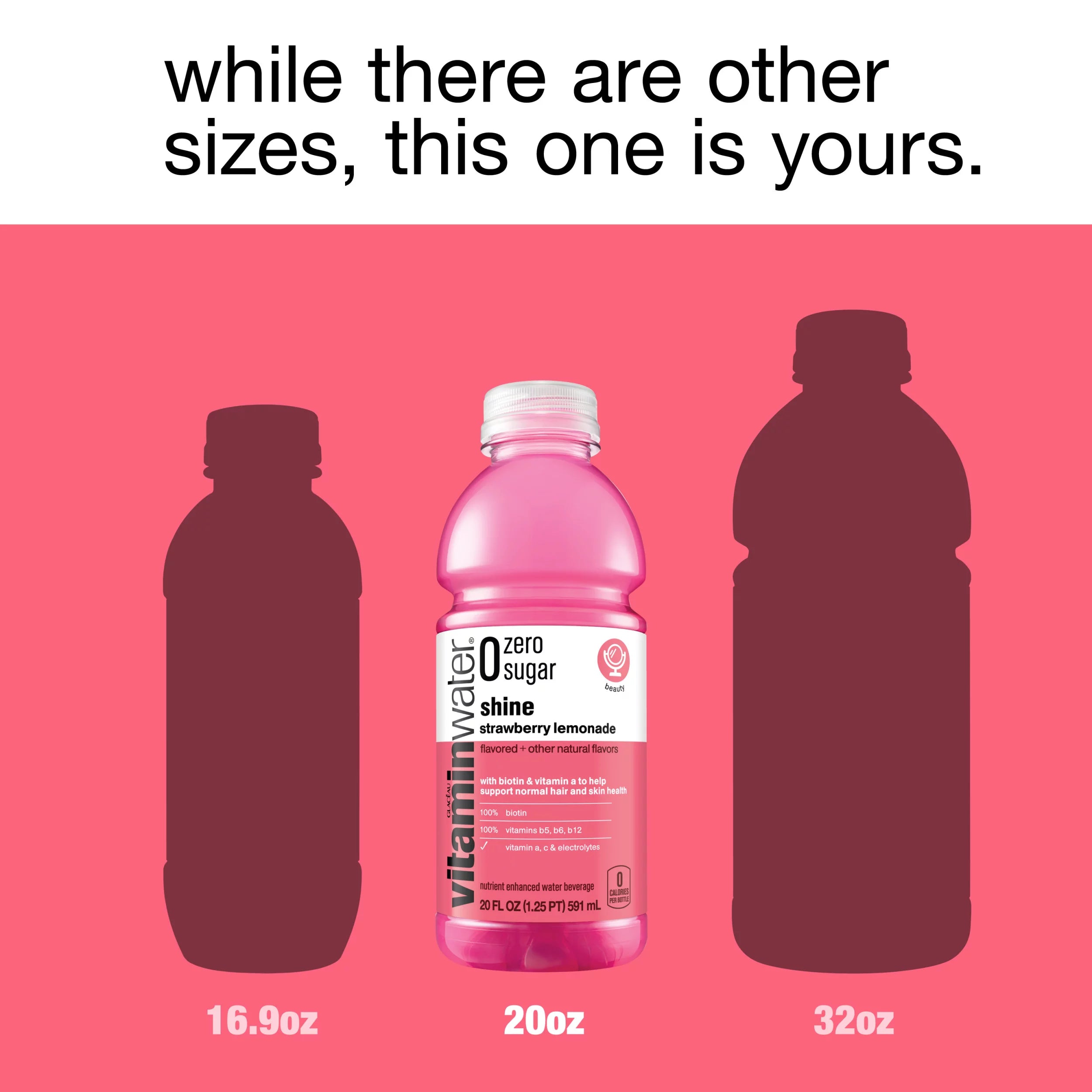 Vitaminwater Zero Sugar Shine Electrolyte Enhanced Water, Strawberry Lemonade, 20 fl oz, 12 Pack V746