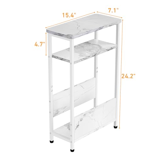 7.1" Narrow 3-Tier Side Table with Magazine Holder, Faux White Marble R580691