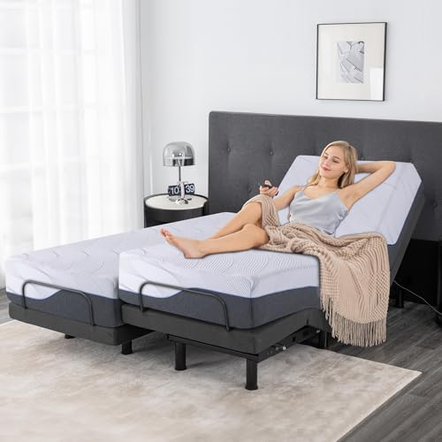 Split King Adjustable Bed Frame with Gel Memory Foam Mattress, Wireless Remote F95930