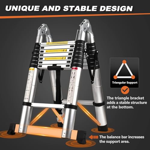 SocTone 15.5 Ft Telescoping Aluminum Ladder with Non-Slip Feet U33705