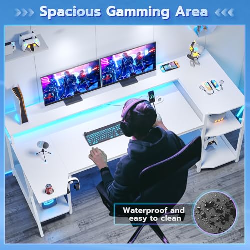 SEDETA Gaming Desk 70.8'' with LED Lights and Storage Shelves, Black Y2845