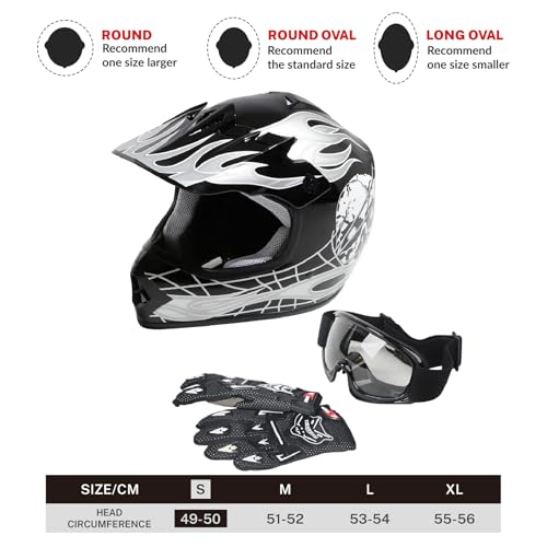 SLMOTO Dot Youth Kids Motocross Offroad Helmet with Goggles and Gloves Blue Skull D851858