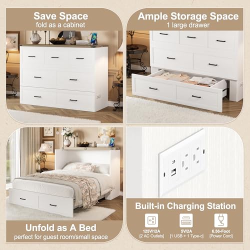Queen Size Murphy Bed Cabinet with Charging Station, White P336686