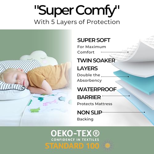 Hygge Sheets® Potty Training Pee Pads for Kids, Toddlers - 100% Waterproof, Non Slip, Washable, Dinosaur P67400
