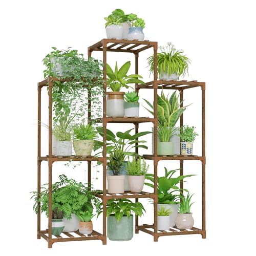 Bamworld Plant Stand Indoor Outdoor Wood Plant Rack 3 Tier Ladder D51744