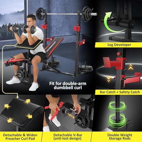 Professional Olympic Weight Bench Set with Squat Rack and Leg Extension S677