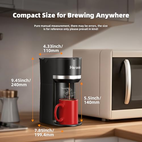 Mini Single Serve Coffee Maker for K Cup & Ground Coffee, Black D139279