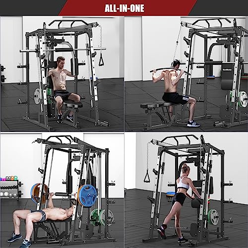 SunHome Smith Machine 2000LBS Power Cage Squat Rack with Cable Crossover X213278