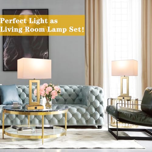 22" Touch Control Table Lamps with USB Ports, Dimmable, Gold & White V1178