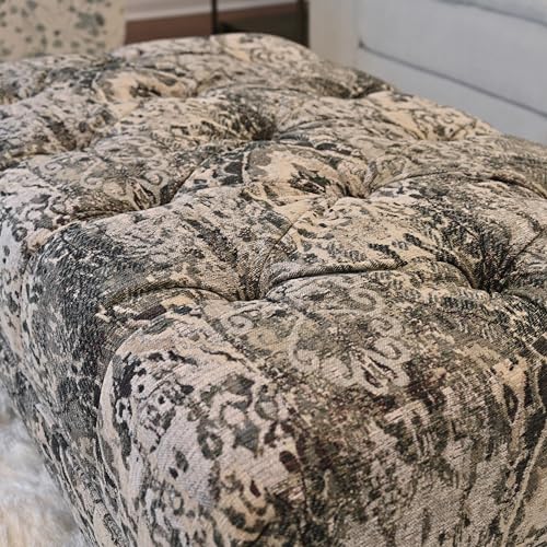 Roundhill Furniture Berliton Fabric Tufted Ottoman, Turkish Charcoal U758