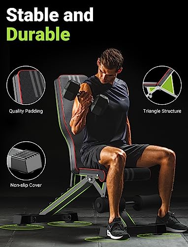 Yoleo Adjustable Weight Bench for Home Gym, Foldable Incline Decline Flat Press V8046