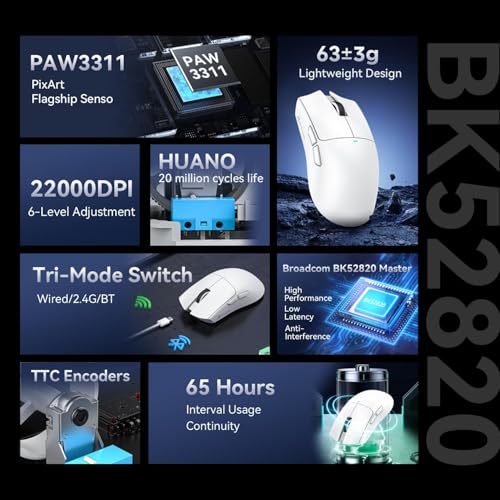 Attack Shark X11SE Wireless Gaming Mouse, Tri-Mode 22K DPI, 59g, Berry Red Y3775