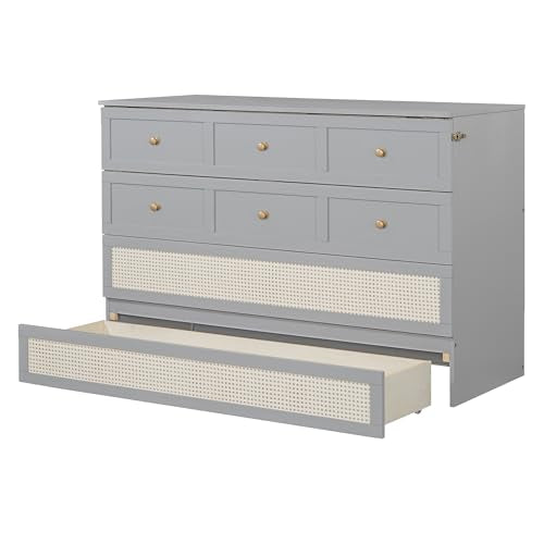 Ball & Cast Queen Size Solid Pine Murphy Bed with Charging Station, White + Walnut P2075