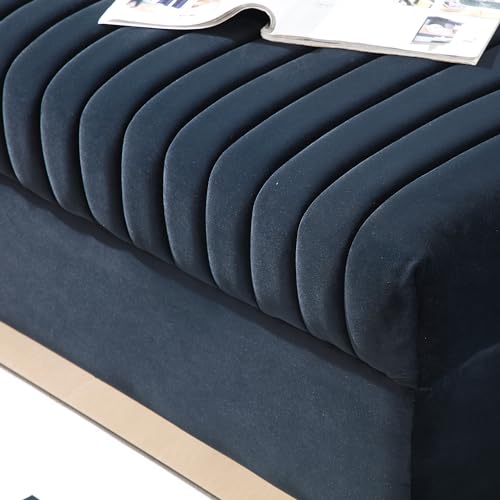 Vertical Channel Tufted Velvet Sofa 3 Seater with 2 Pillows, Beige P7253