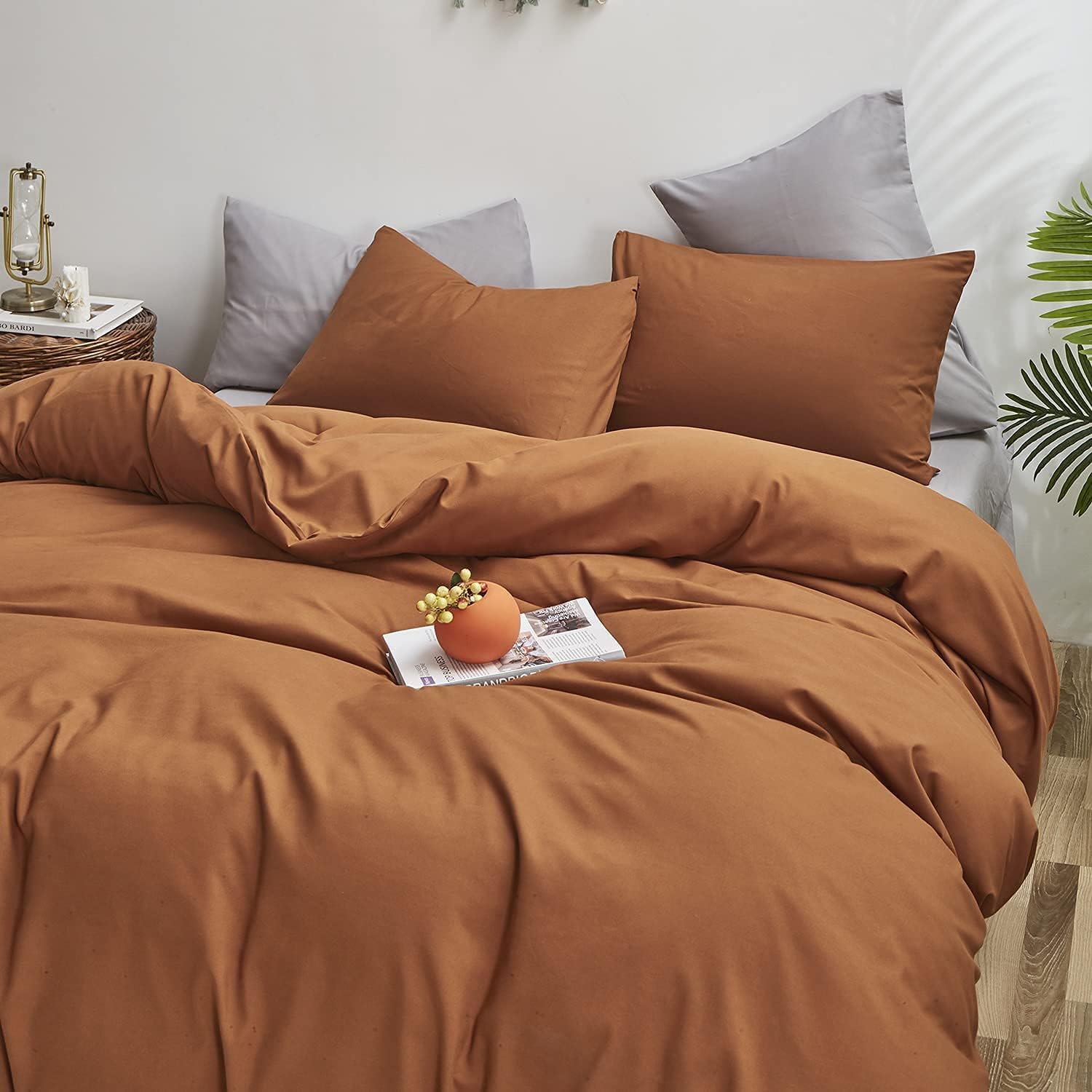 Pumpkin Color Comforter Set Solid Cinnamon Bedding Cal King 3 PCs A924