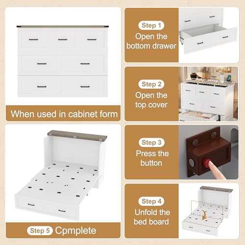 Queen Size Murphy Bed Cabinet with Charging Station, White P336686