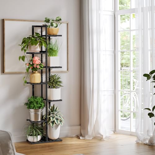 ROSSNY 48 Inch Tall 6-Tier Bamboo Plant Stand for Indoor Plants, Corner Plant Shelf, Natural W935552