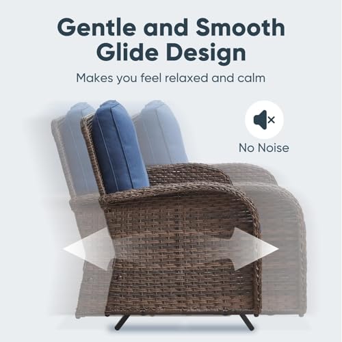 Outdoor Wicker Swivel Rocker Chairs Set of 2 with Rattan Side Table, Brown/Blue B592