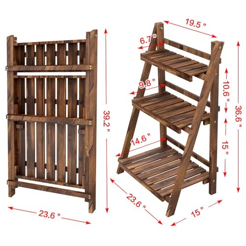 Yaheetech Folding Plant Stand Wooden 3-Tier Flower Pot Shelf Rack T945