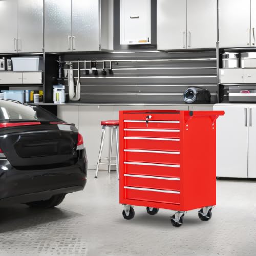 7-Drawer Rolling Tool Chest with Wheels, Lockable Steel Storage Cabinet, Black S62207