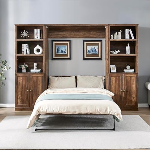MERITLINE Queen Murphy Bed with Storage Bookcase and Charging Station E996