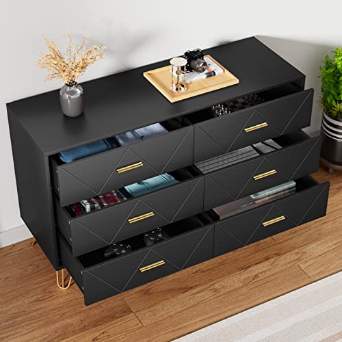 LYNSOM White Dresser, 6 Drawer Chest with Metal Handles for Bedroom A614366