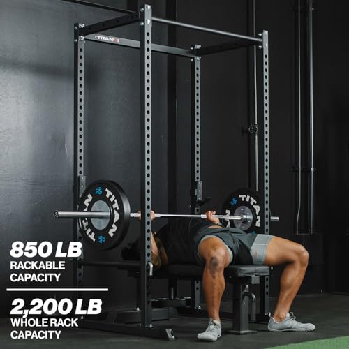 Titan Fitness T-2 Series Short Power Rack with Pull Up Bar and Safeties for Home Gym L283014