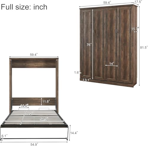MERITLINE Queen Murphy Bed with Storage Bookcase and Charging Station E996