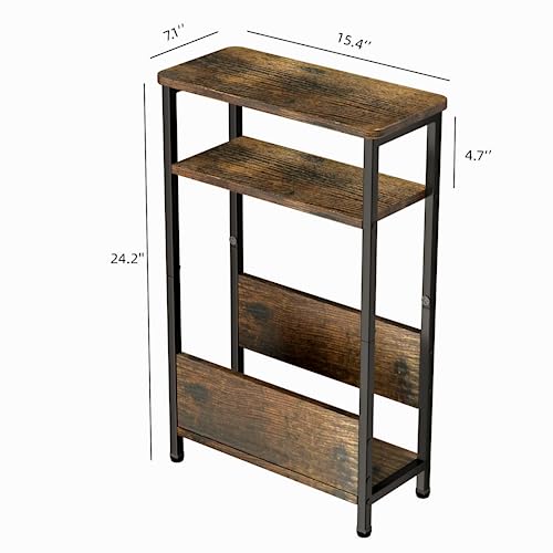 7.1" Narrow 3-Tier Side Table with Magazine Holder, Faux White Marble R580691