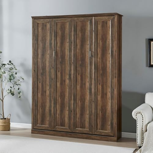 MERITLINE Queen Murphy Bed with Storage Bookcase and Charging Station E996