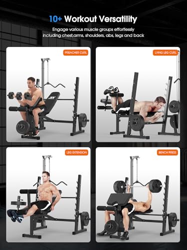 JX FITNESS Olympic Weight Bench with LAT Pulldown and Preacher Curl Pad Q33999