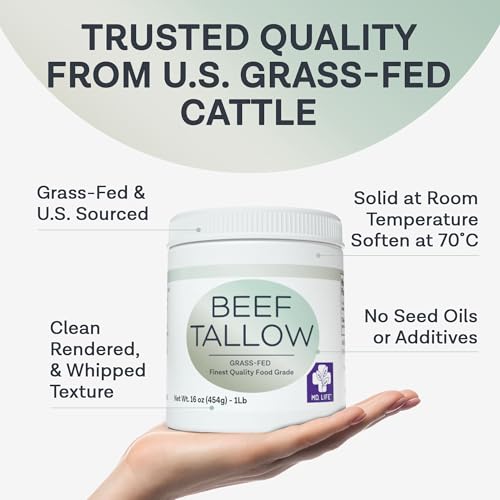 MD.LIFE Grass Fed Beef Tallow for Cooking, 24 Pounds A54505