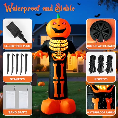 HFO 8 FT Halloween Inflatable Pumpkin Reaper Ghost with LED Lights W411