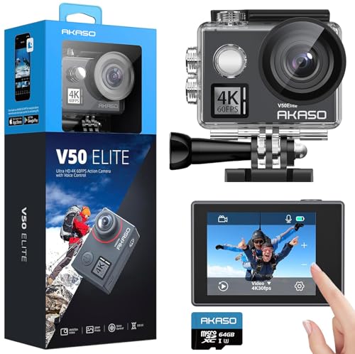 AKASO V50 Elite 4K60fps Action Camera with 128GB MicroSDXC U3 Memory Card Bundle G5217