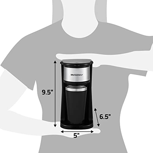 Elite Gourmet EHC113 Personal Single-Serve Coffee Maker with Thermal Travel Mug, Black B70143