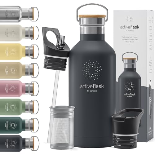 Stainless Steel Water Bottle with Straw, Infuser & 3 Lids: 18/32 OZ Leak-Proof Vacuum Insulated ACTIVE FLASK Drinking Bottles Hot Cold: Double Walled Outdoor Drink Thermo Mug Tea Coffee Sport Gym Bike