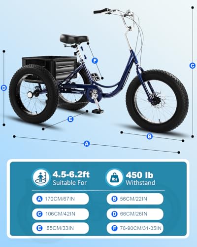 StableRide Adult Tricycle, 20-Inch Fat Tire 3-Wheel Bike, 7-Speed K74318